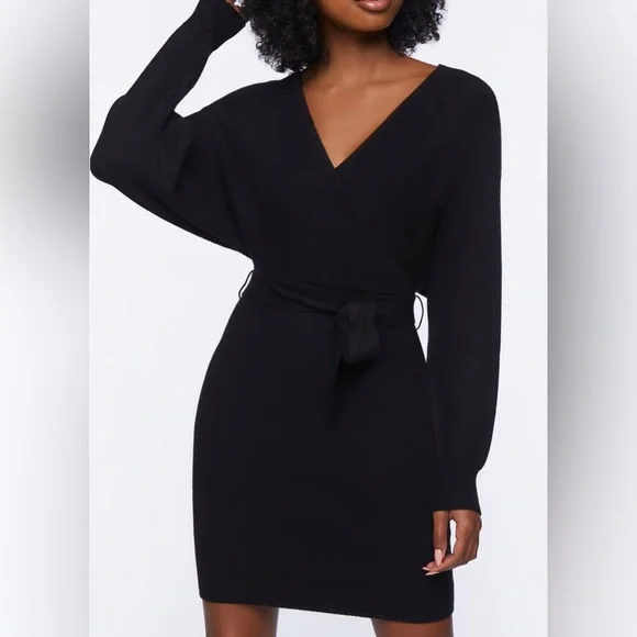 black sweater dress forever 21 Off-the-Shoulder Mini Sweater Dress in Black-swatch main image 0